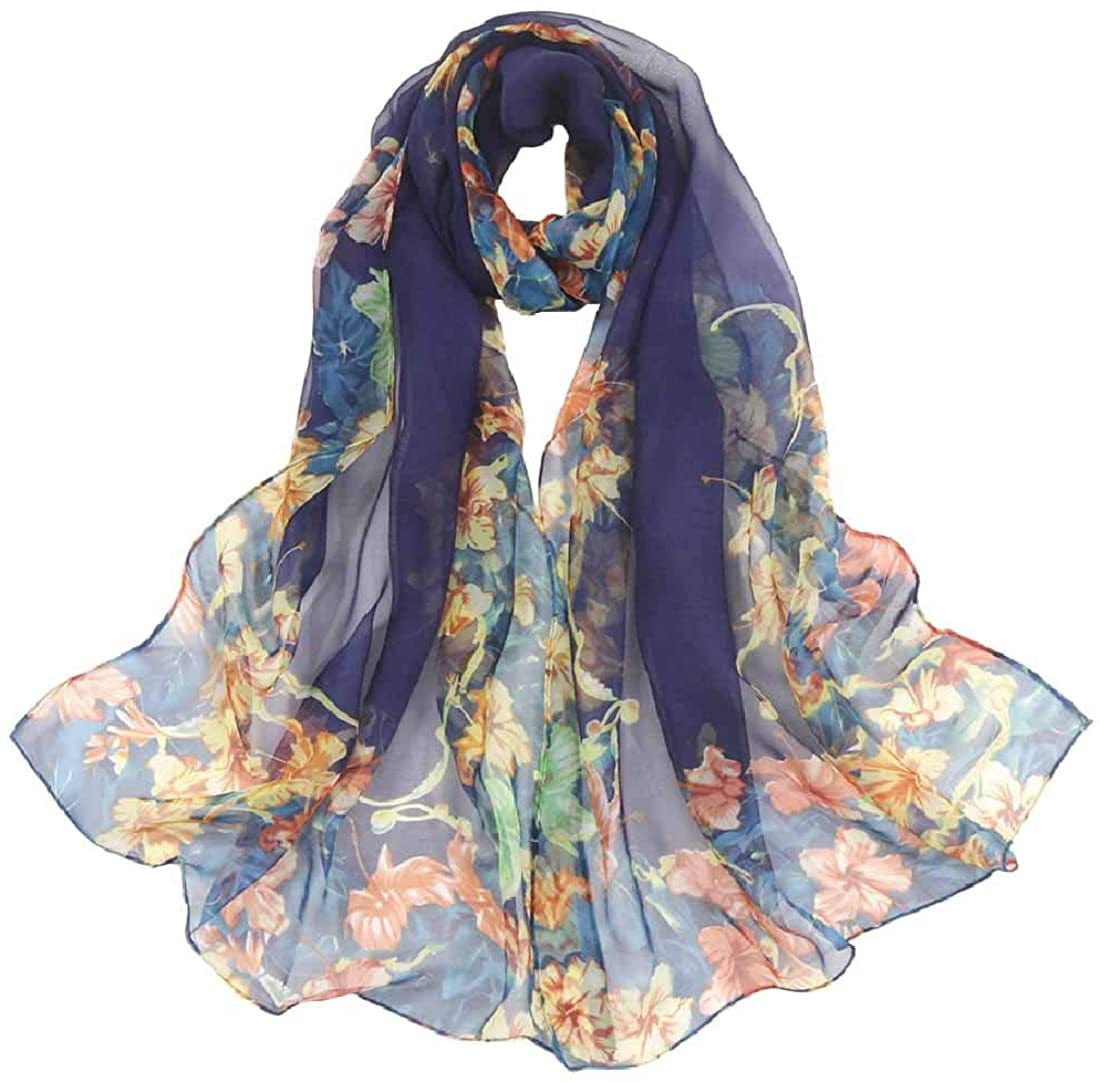 Acotavie Scarfs for Women Lightweight Print Floral Pattern Scarf Shawl Fashion Scarves Sunscreen Shawls Apparel & Accessories > Clothing Accessories > Scarves & Shawls AliceLife Daisy&navy Blue  
