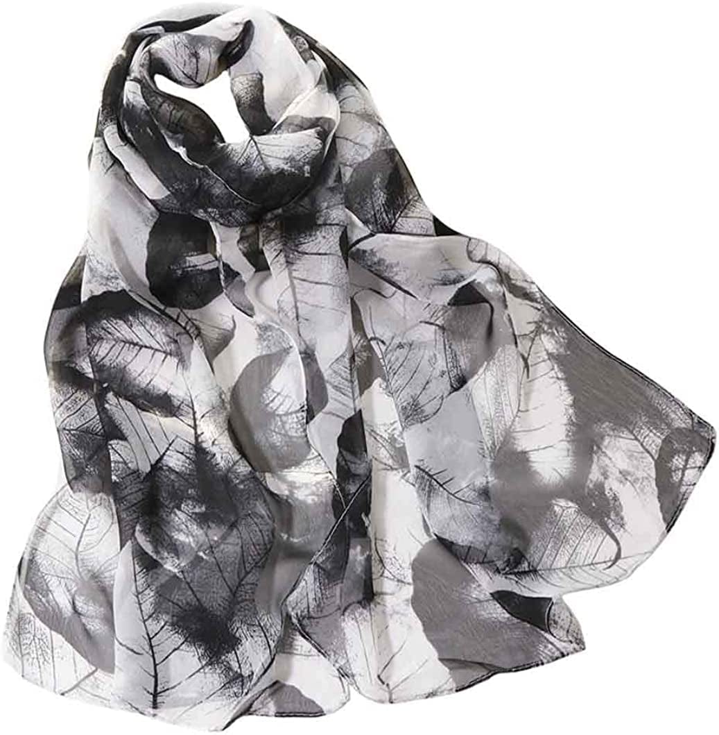 Acotavie Scarfs for Women Lightweight Print Floral Pattern Scarf Shawl Fashion Scarves Sunscreen Shawls Apparel & Accessories > Clothing Accessories > Scarves & Shawls AliceLife Leaves&black White  