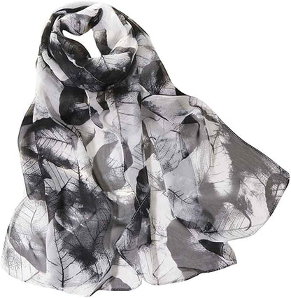 Acotavie Scarfs for Women Lightweight Print Floral Pattern Scarf Shawl Fashion Scarves Sunscreen Shawls Apparel & Accessories > Clothing Accessories > Scarves & Shawls AliceLife Leaves&black White  