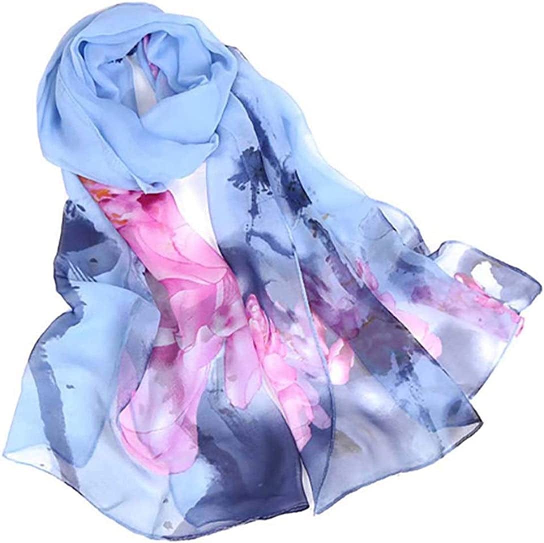 Acotavie Scarfs for Women Lightweight Print Floral Pattern Scarf Shawl Fashion Scarves Sunscreen Shawls Apparel & Accessories > Clothing Accessories > Scarves & Shawls AliceLife Ink Lotus&blue  