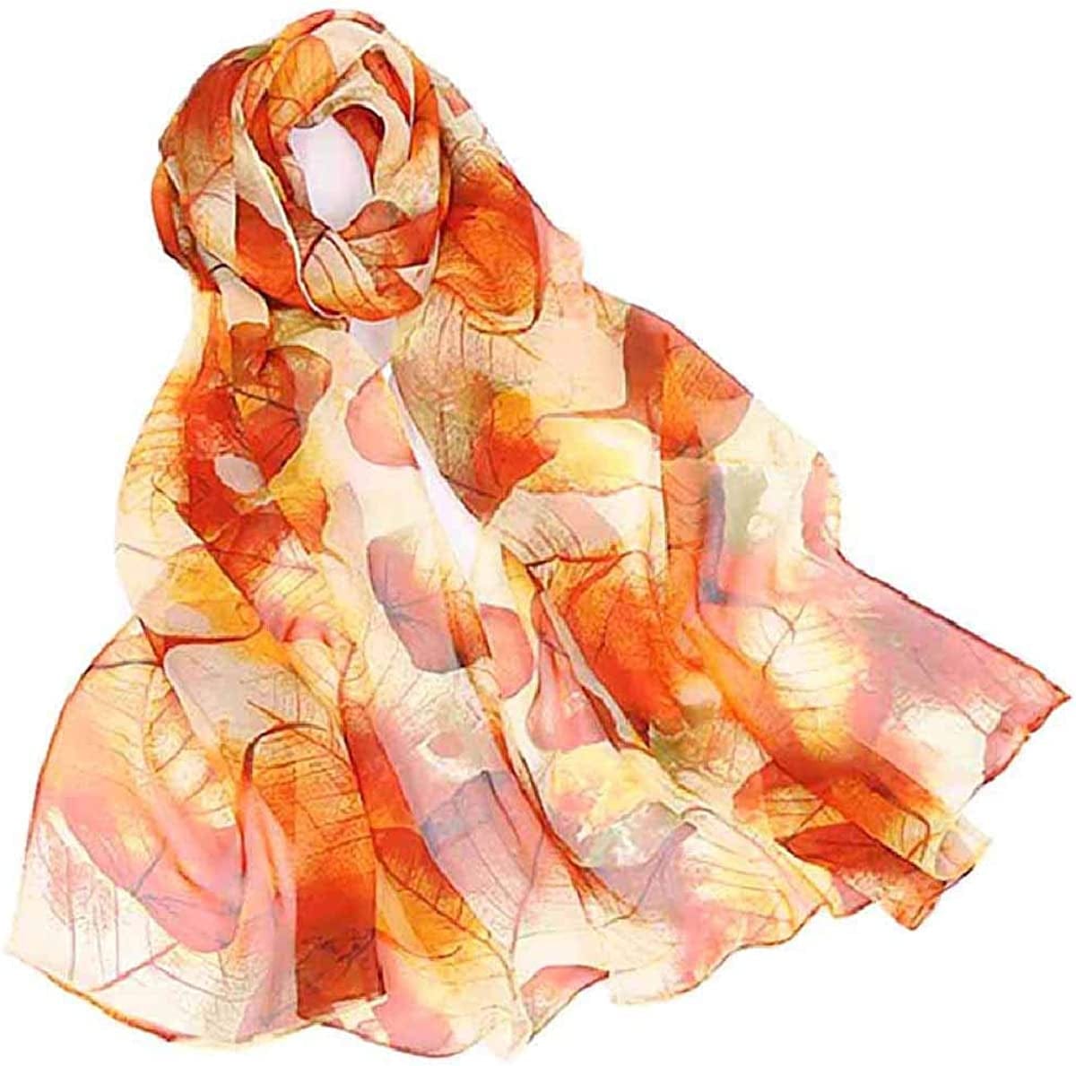Acotavie Scarfs for Women Lightweight Print Floral Pattern Scarf Shawl Fashion Scarves Sunscreen Shawls Apparel & Accessories > Clothing Accessories > Scarves & Shawls AliceLife Leaves&orange  