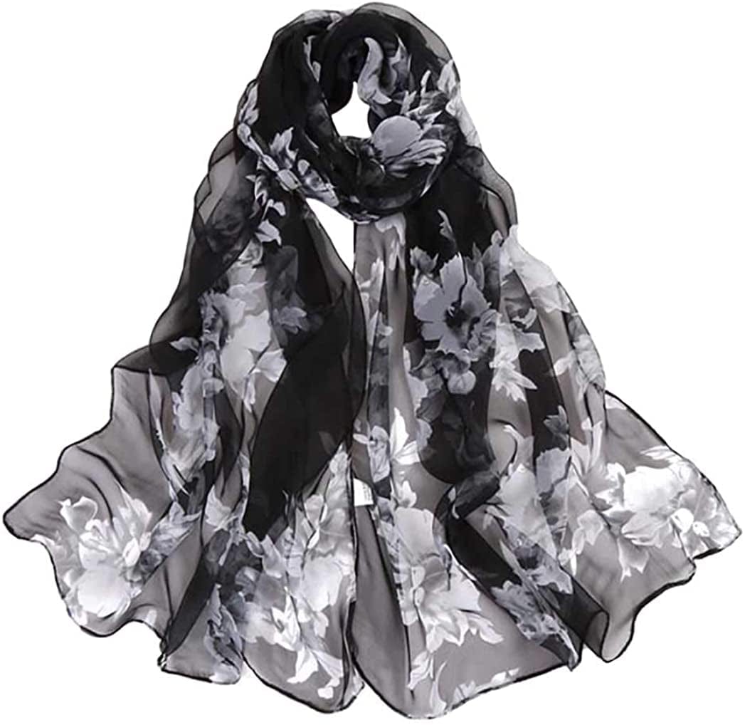 Acotavie Scarfs for Women Lightweight Print Floral Pattern Scarf Shawl Fashion Scarves Sunscreen Shawls Apparel & Accessories > Clothing Accessories > Scarves & Shawls AliceLife Peach Blossom&black  