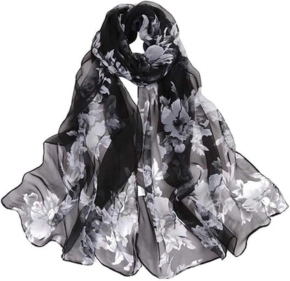 Acotavie Scarfs for Women Lightweight Print Floral Pattern Scarf Shawl Fashion Scarves Sunscreen Shawls Apparel & Accessories > Clothing Accessories > Scarves & Shawls AliceLife Peach Blossom&black  
