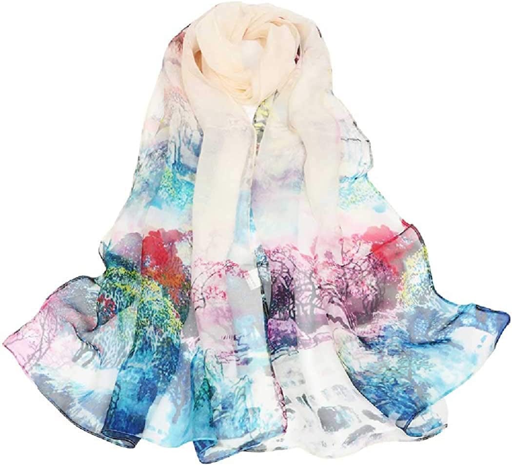 Acotavie Scarfs for Women Lightweight Print Floral Pattern Scarf Shawl Fashion Scarves Sunscreen Shawls Apparel & Accessories > Clothing Accessories > Scarves & Shawls AliceLife Oil Painting&light Blue  