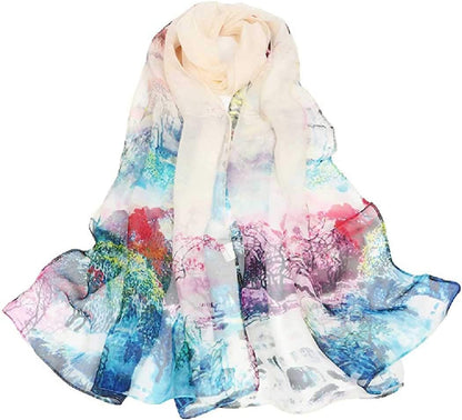Acotavie Scarfs for Women Lightweight Print Floral Pattern Scarf Shawl Fashion Scarves Sunscreen Shawls Apparel & Accessories > Clothing Accessories > Scarves & Shawls AliceLife Oil Painting&light Blue  
