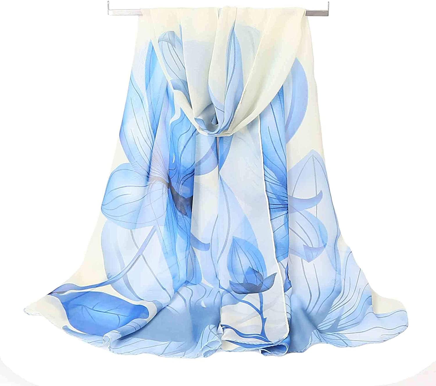 Acotavie Women'S Chiffon Scarf Lightweight Fashion Sheer Scarfs Shawl Wrap Scarves Apparel & Accessories > Clothing Accessories > Scarves & Shawls AliceLife Water Hibiscus&blue  