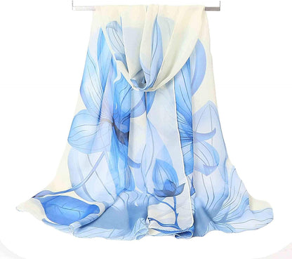 Acotavie Women'S Chiffon Scarf Lightweight Fashion Sheer Scarfs Shawl Wrap Scarves Apparel & Accessories > Clothing Accessories > Scarves & Shawls AliceLife Water Hibiscus&blue  