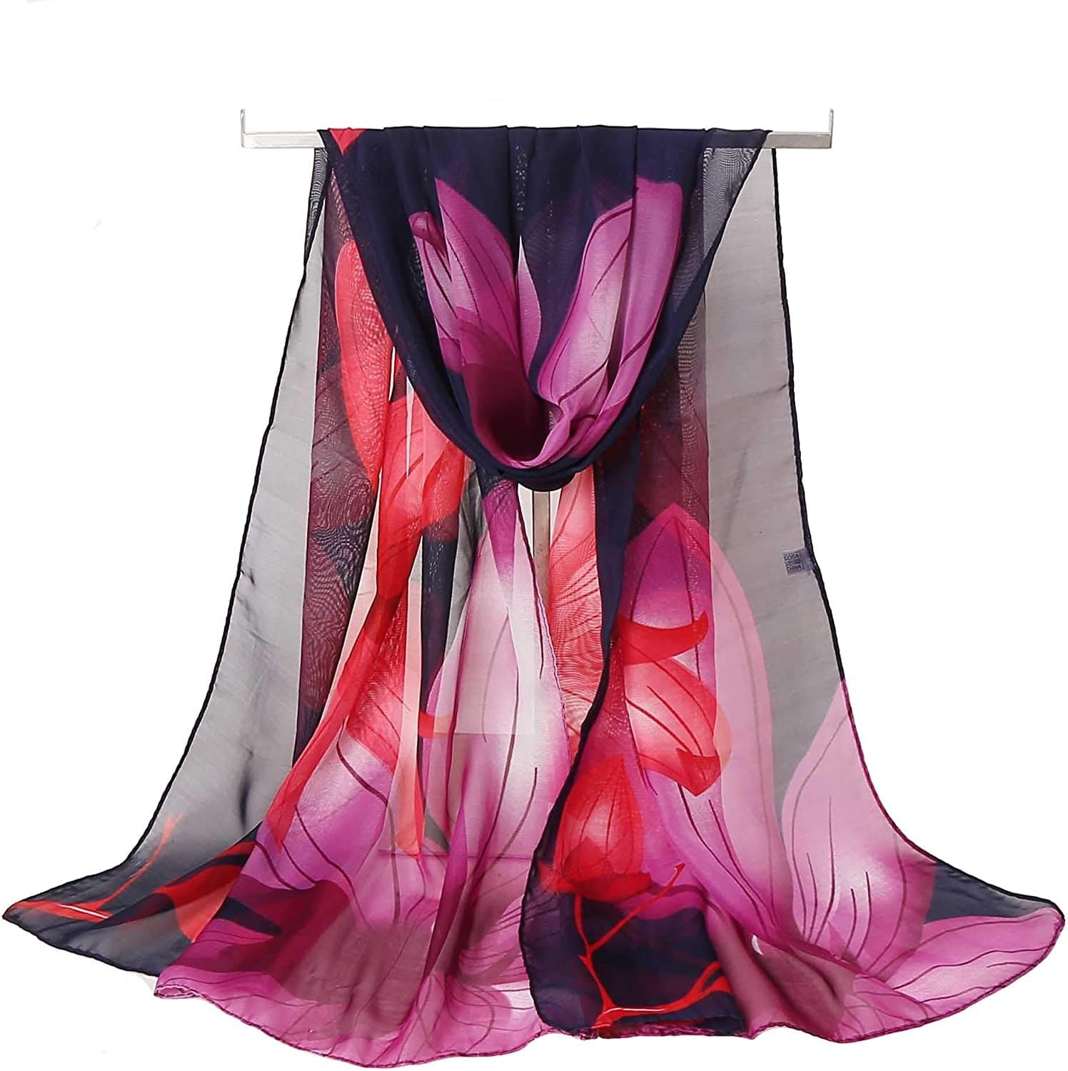 Acotavie Women'S Chiffon Scarf Lightweight Fashion Sheer Scarfs Shawl Wrap Scarves Apparel & Accessories > Clothing Accessories > Scarves & Shawls AliceLife Water Hibiscus&black  
