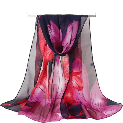 Acotavie Women'S Chiffon Scarf Lightweight Fashion Sheer Scarfs Shawl Wrap Scarves Apparel & Accessories > Clothing Accessories > Scarves & Shawls AliceLife Water Hibiscus&black  