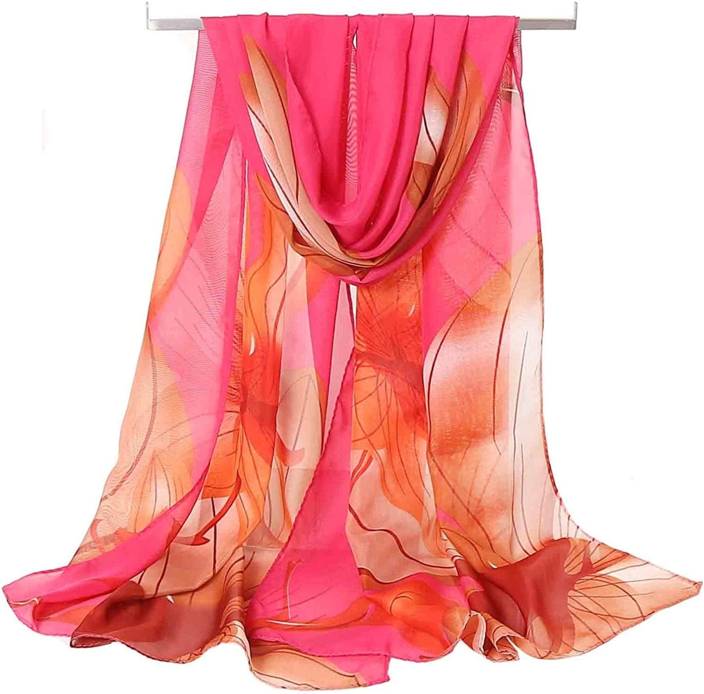 Acotavie Women'S Chiffon Scarf Lightweight Fashion Sheer Scarfs Shawl Wrap Scarves Apparel & Accessories > Clothing Accessories > Scarves & Shawls AliceLife Water Hibiscus&red  