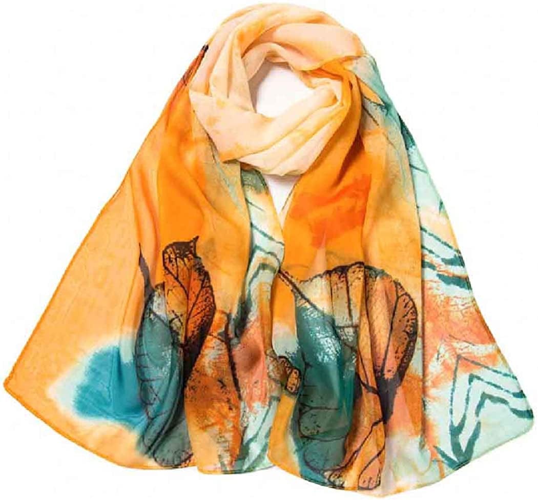Acotavie Women'S Chiffon Scarf Lightweight Fashion Sheer Scarfs Shawl Wrap Scarves Apparel & Accessories > Clothing Accessories > Scarves & Shawls AliceLife Leaf Yellow  