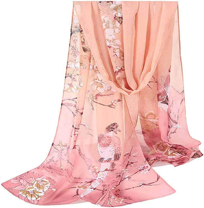 Acotavie Women'S Chiffon Scarf Lightweight Fashion Sheer Scarfs Shawl Wrap Scarves Apparel & Accessories > Clothing Accessories > Scarves & Shawls AliceLife Magpie&pink  