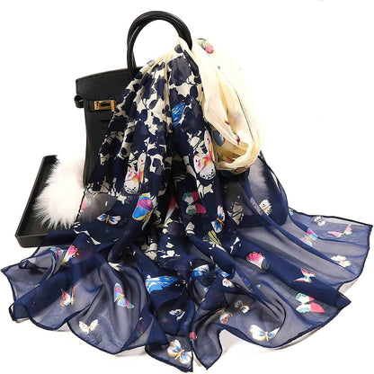 Acotavie Women'S Chiffon Scarf Lightweight Fashion Sheer Scarfs Shawl Wrap Scarves Apparel & Accessories > Clothing Accessories > Scarves & Shawls AliceLife 8&navy Blue  