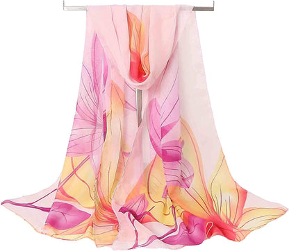 Acotavie Women'S Chiffon Scarf Lightweight Fashion Sheer Scarfs Shawl Wrap Scarves Apparel & Accessories > Clothing Accessories > Scarves & Shawls AliceLife Water Hibiscus&pink  