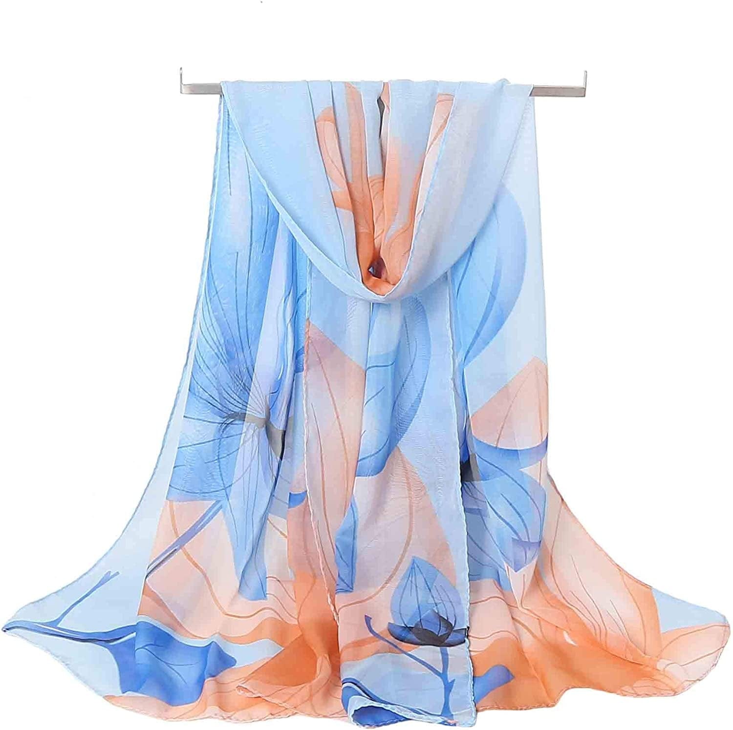 Acotavie Women'S Chiffon Scarf Lightweight Fashion Sheer Scarfs Shawl Wrap Scarves Apparel & Accessories > Clothing Accessories > Scarves & Shawls AliceLife Water Hibiscus&orange Blue  