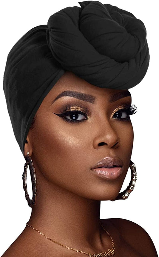 ACRABROS Stretch Jersey Turban Head Wrap, Urban Hair Scarf - Ultra Soft, Extra Long 79” X 32”,Breathable Apparel & Accessories > Clothing Accessories > Headwear ACRABROS Black  