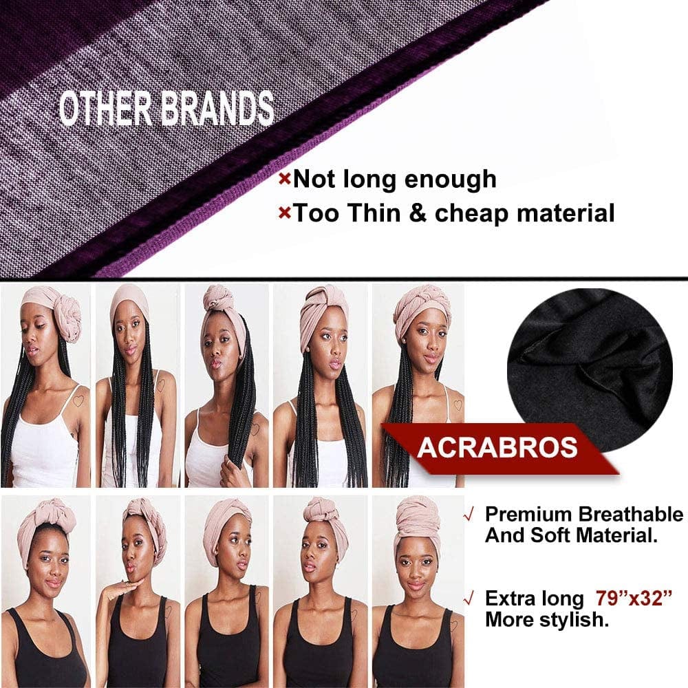 ACRABROS Stretch Jersey Turban Head Wrap, Urban Hair Scarf - Ultra Soft, Extra Long 79” X 32”,Breathable Apparel & Accessories > Clothing Accessories > Headwear ACRABROS   