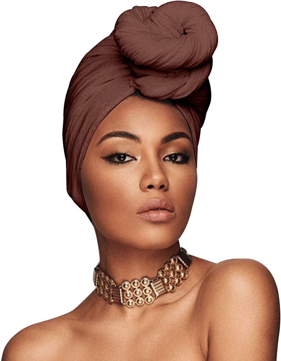 ACRABROS Stretch Jersey Turban Head Wrap, Urban Hair Scarf - Ultra Soft, Extra Long 79” X 32”,Breathable Apparel & Accessories > Clothing Accessories > Headwear ACRABROS Dark Brown  