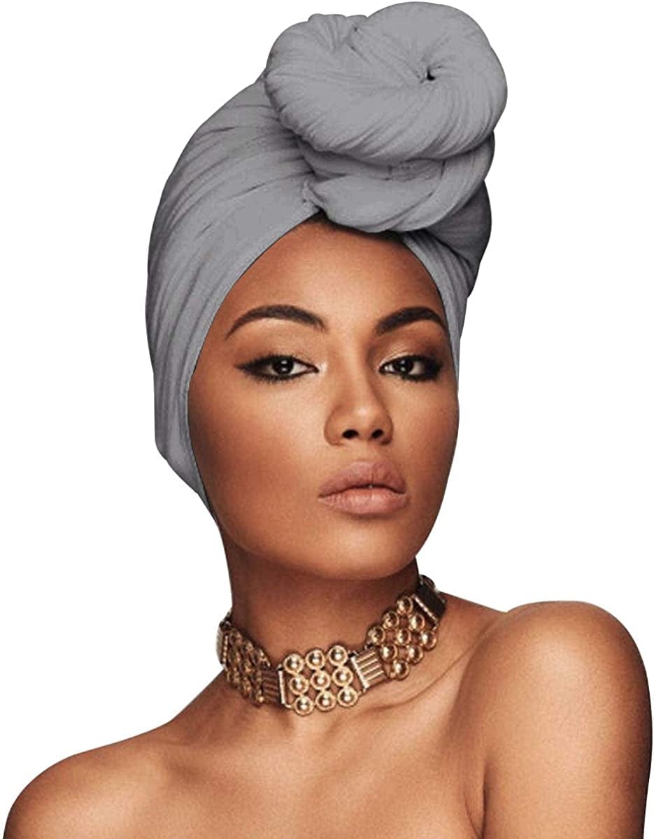 ACRABROS Stretch Jersey Turban Head Wrap, Urban Hair Scarf - Ultra Soft, Extra Long 79” X 32”,Breathable Apparel & Accessories > Clothing Accessories > Headwear ACRABROS Light Grey  