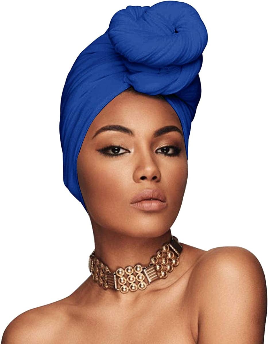 ACRABROS Stretch Jersey Turban Head Wrap, Urban Hair Scarf - Ultra Soft, Extra Long 79” X 32”,Breathable Apparel & Accessories > Clothing Accessories > Headwear ACRABROS Blue  