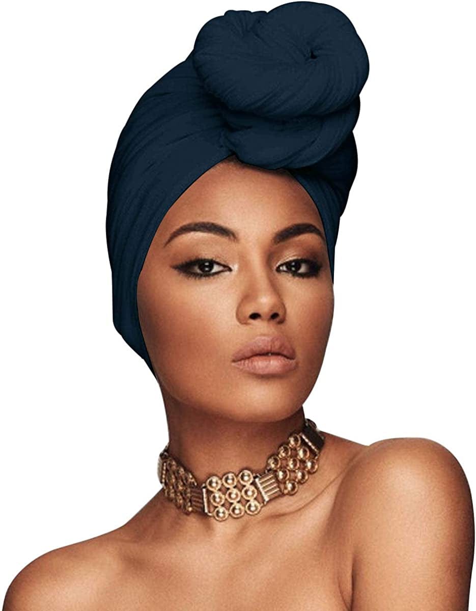 ACRABROS Stretch Jersey Turban Head Wrap, Urban Hair Scarf - Ultra Soft, Extra Long 79” X 32”,Breathable Apparel & Accessories > Clothing Accessories > Headwear ACRABROS Navy  