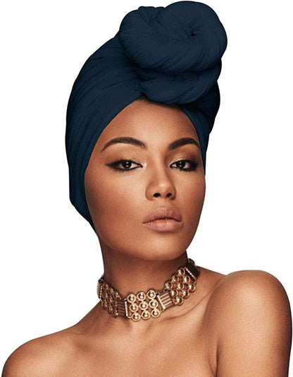 ACRABROS Stretch Jersey Turban Head Wrap, Urban Hair Scarf - Ultra Soft, Extra Long 79” X 32”,Breathable Apparel & Accessories > Clothing Accessories > Headwear ACRABROS Navy  