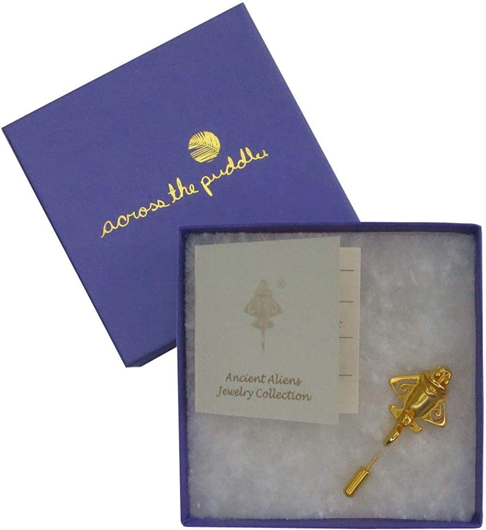 Across the Puddle, Ancient Golden Jet-3 Lapel Stick Pin | 24K GP Golden Flyer | Pre-Columbian Quimbaya Pin Airplane Jet | Ancient Aircraft | Ancient Astronauts | Original Golden Jets Collection