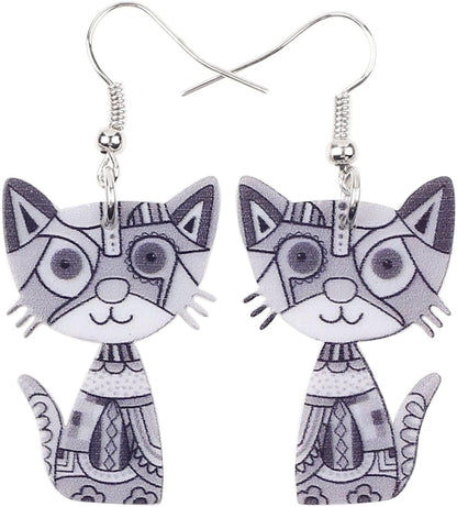 Acrylic Drop Cat Earrings Pets Funny Design 7 Color Lovely Gift for Girl Women by the Bonsny Grey