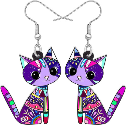 Acrylic Drop Cat Earrings Pets Funny Design 7 Color Lovely Gift for Girl Women by the Bonsny Purple