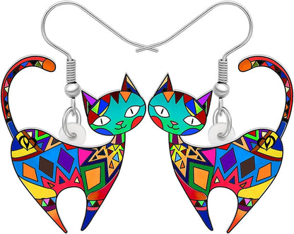 Acrylic Drop Cat Earrings Pets Funny Design 7 Color Lovely Gift for Girl Women by the Bonsny Mix clolor