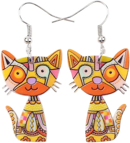 Acrylic Drop Cat Earrings Pets Funny Design 7 Color Lovely Gift for Girl Women by the Bonsny Yellow