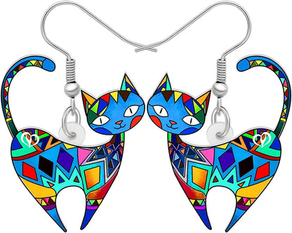 Acrylic Drop Cat Earrings Pets Funny Design 7 Color Lovely Gift for Girl Women by the Bonsny Cobalt
