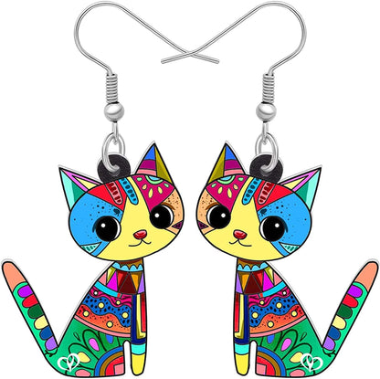 Acrylic Drop Cat Earrings Pets Funny Design 7 Color Lovely Gift for Girl Women by the Bonsny Colorful