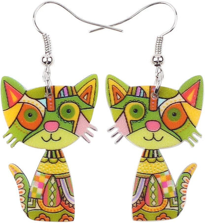 Acrylic Drop Cat Earrings Pets Funny Design 7 Color Lovely Gift for Girl Women by the Bonsny Brown