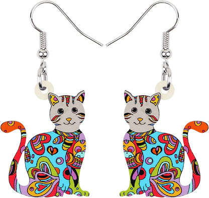Acrylic Drop Cat Earrings Pets Funny Design 7 Color Lovely Gift for Girl Women by the Bonsny Floral