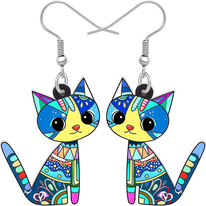 Acrylic Drop Cat Earrings Pets Funny Design 7 Color Lovely Gift for Girl Women by the Bonsny Blueness
