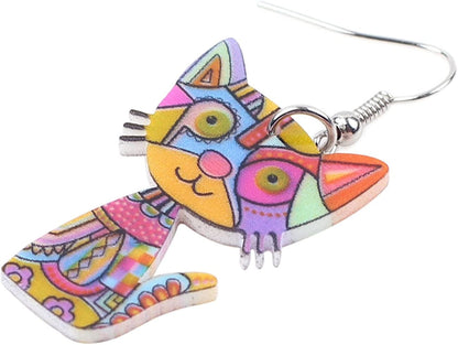 Acrylic Drop Cat Earrings Pets Funny Design 7 Color Lovely Gift for Girl Women by the Bonsny