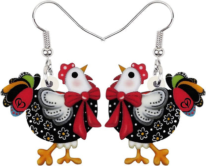 Acrylic Drop Hen Chicken Earrings Funny Farm Design Lovely Gift for Girl Women by the Bonsny Grey
