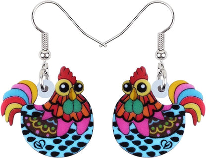 Acrylic Drop Hen Chicken Earrings Funny Farm Design Lovely Gift for Girl Women by the Bonsny Blue