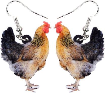 Acrylic Drop Hen Chicken Earrings Funny Farm Design Lovely Gift for Girl Women by the Bonsny Brown