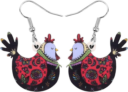 Acrylic Drop Hen Chicken Earrings Funny Farm Design Lovely Gift for Girl Women by the Bonsny Black
