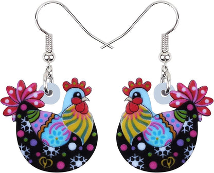 Acrylic Drop Hen Chicken Earrings Funny Farm Design Lovely Gift for Girl Women by the Bonsny Multi