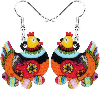 Acrylic Drop Hen Chicken Earrings Funny Farm Design Lovely Gift for Girl Women by the Bonsny Orange