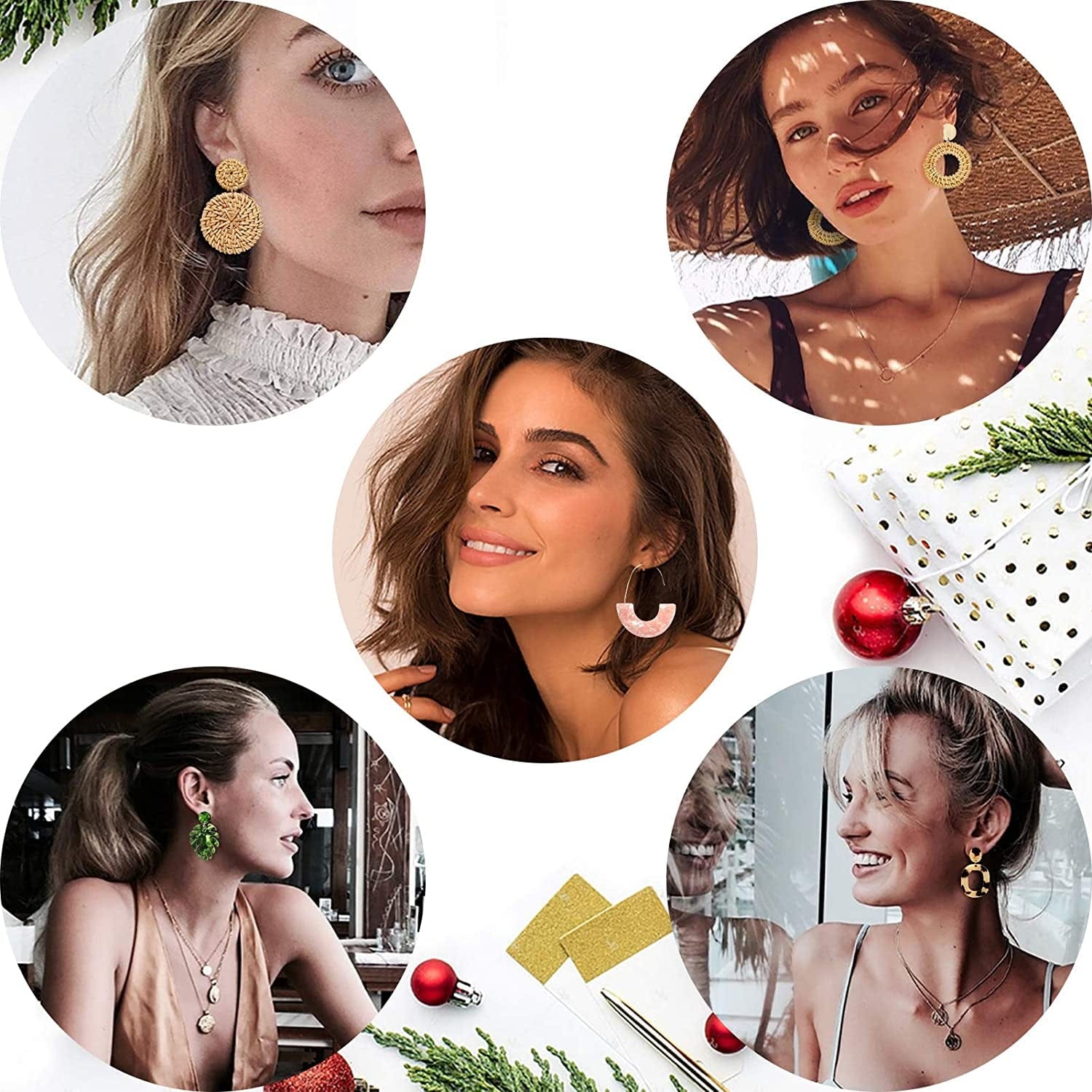 Acrylic Earrings for Women Girls Drop Dangle Leaf Earrings Bohemian Statement Earrings Costume Jewelry Set for Birthday Christmas Gifts(9 Pair Rattan Acrylic) Apparel & Accessories > Jewelry > Earrings FIFATA   