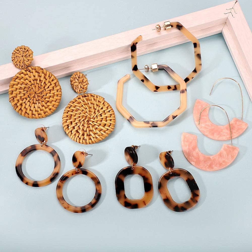 Acrylic Earrings for Women Girls Drop Dangle Leaf Earrings Bohemian Statement Earrings Costume Jewelry Set for Birthday Christmas Gifts(9 Pair Rattan Acrylic) Apparel & Accessories > Jewelry > Earrings FIFATA   