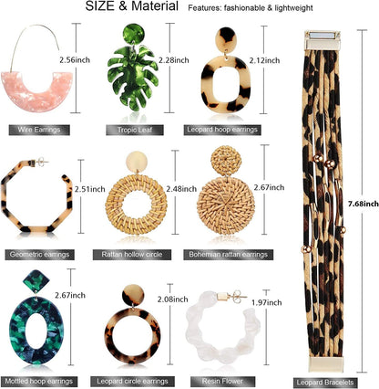 Acrylic Earrings for Women Girls Drop Dangle Leaf Earrings Bohemian Statement Earrings Costume Jewelry Set for Birthday Christmas Gifts(9 Pair Rattan Acrylic) Apparel & Accessories > Jewelry > Earrings FIFATA   