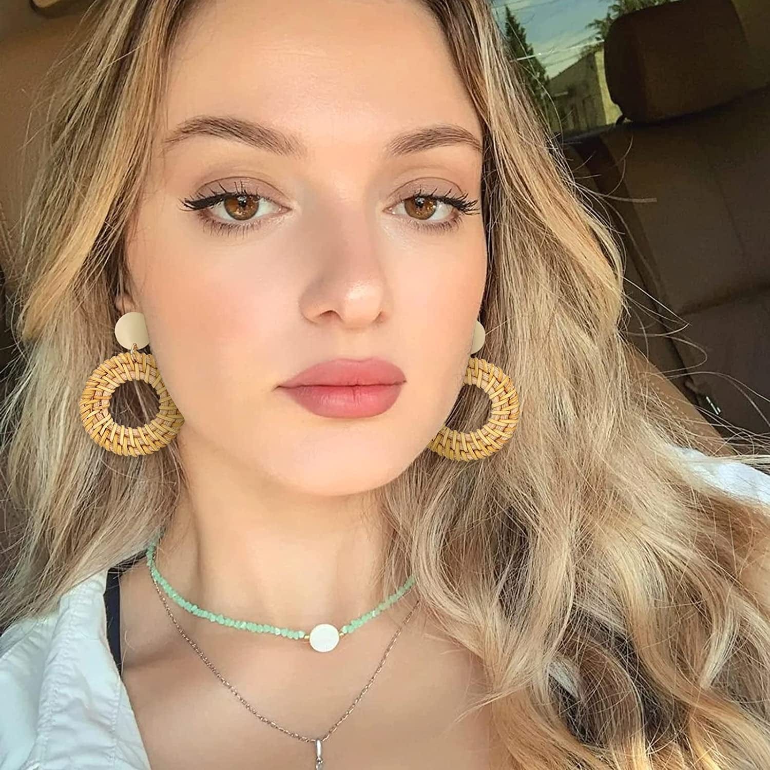 Acrylic Earrings for Women Girls Drop Dangle Leaf Earrings Bohemian Statement Earrings Costume Jewelry Set for Birthday Christmas Gifts(9 Pair Rattan Acrylic) Apparel & Accessories > Jewelry > Earrings FIFATA   