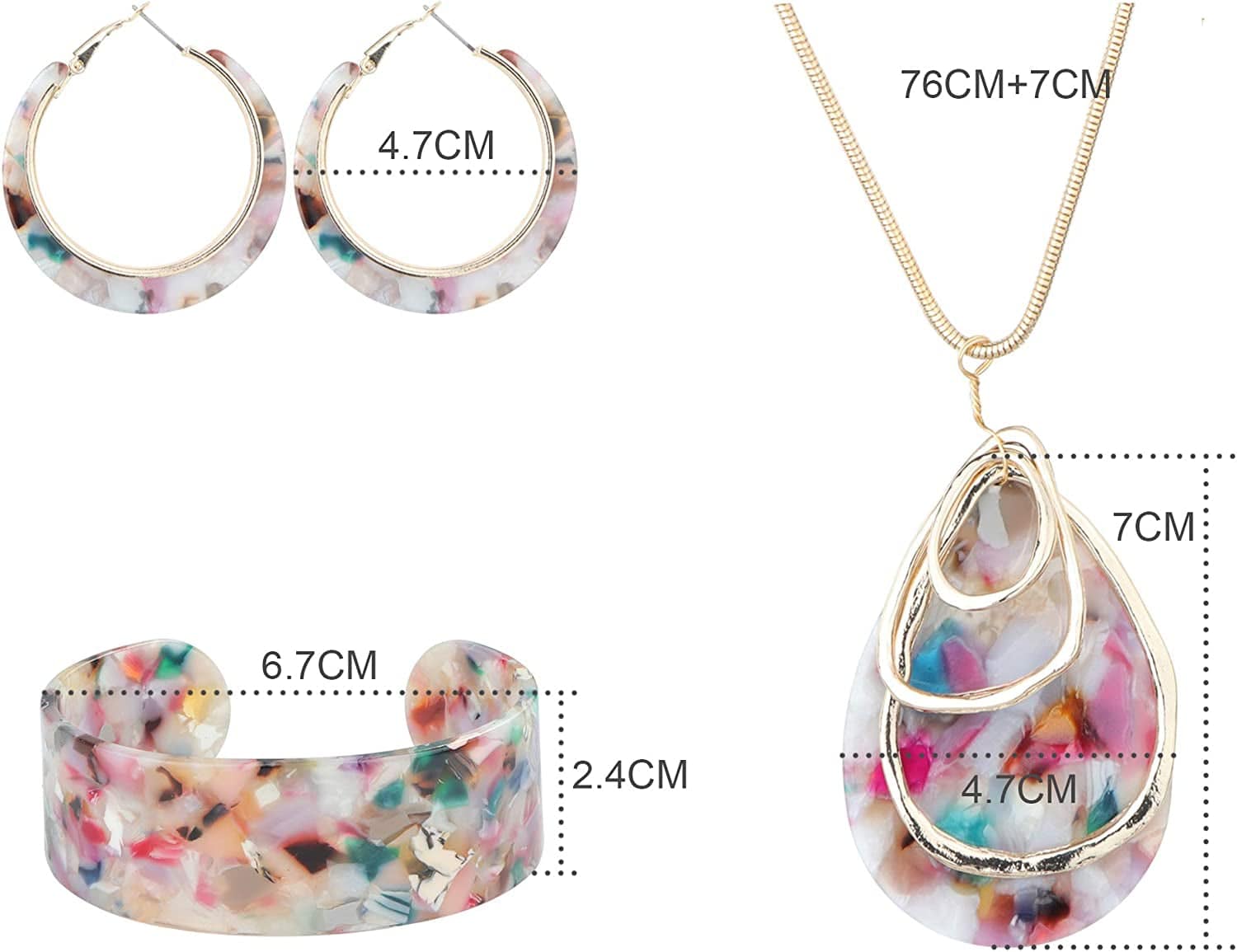 Acrylic Jewelry Set for Women Statement Boho Resin Earrings Necklace Bracelet