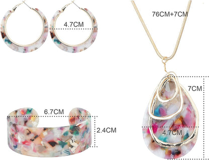 Acrylic Jewelry Set for Women Statement Boho Resin Earrings Necklace Bracelet
