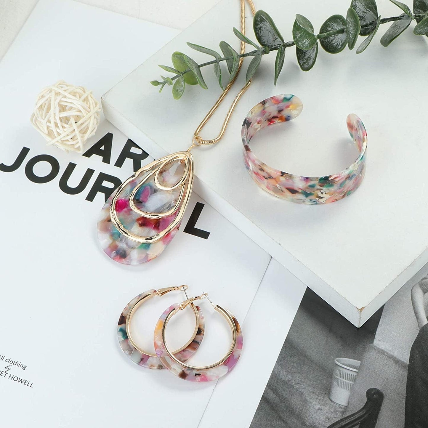 Acrylic Jewelry Set for Women Statement Boho Resin Earrings Necklace Bracelet